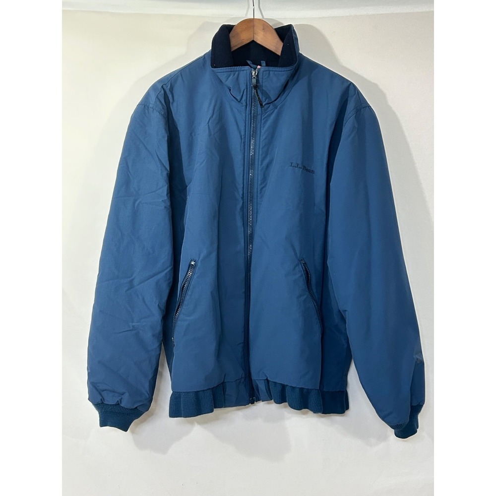 LL Bean Warm Up Jacket Mens Sz L Blue Insulated Nylon Lined Full Zip Bomber